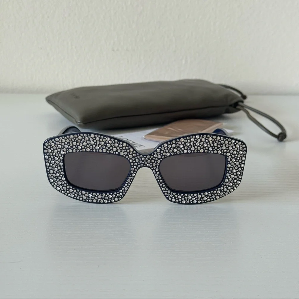 NWT Loewe Crystal Sunglasses LW4114IS 90A Navy Blue | Swarovski | Authentic